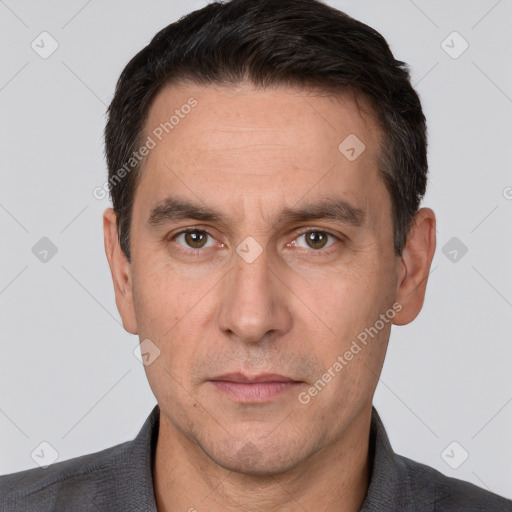 Neutral white adult male with short  brown hair and brown eyes