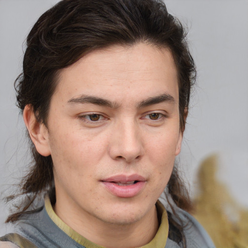 Neutral white young-adult male with medium  brown hair and brown eyes