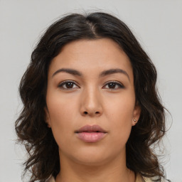 Neutral asian young-adult female with medium  brown hair and brown eyes