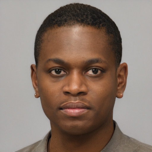 Neutral black young-adult male with short  brown hair and brown eyes