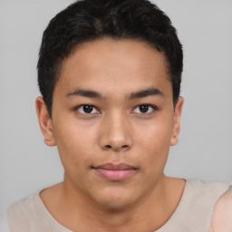 Neutral asian young-adult male with short  brown hair and brown eyes