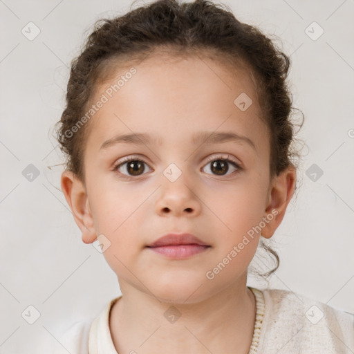 Neutral white child female with short  brown hair and brown eyes