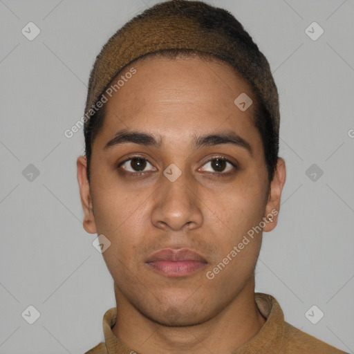 Neutral black young-adult male with short  brown hair and brown eyes