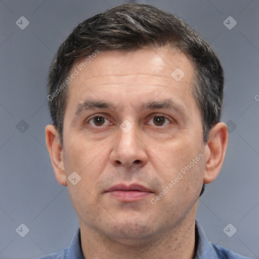 Neutral white adult male with short  brown hair and brown eyes