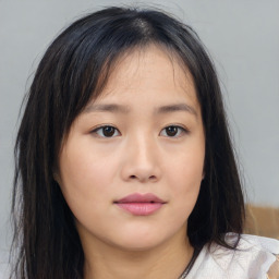 Neutral asian young-adult female with medium  brown hair and brown eyes