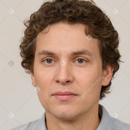 Neutral white adult male with short  brown hair and brown eyes