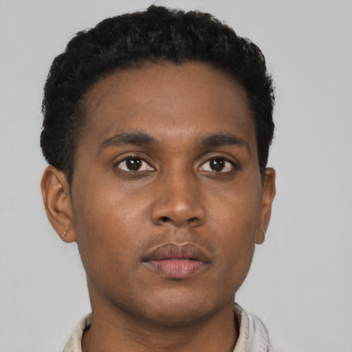 Neutral black young-adult male with short  brown hair and brown eyes