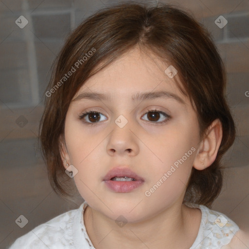 Neutral white child female with medium  brown hair and brown eyes