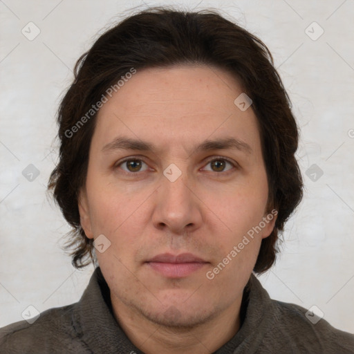 Neutral white adult male with short  brown hair and brown eyes