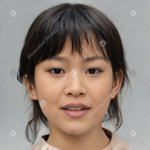 Neutral white child female with medium  brown hair and brown eyes