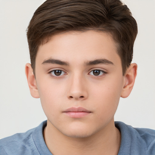 Neutral white child male with short  brown hair and brown eyes