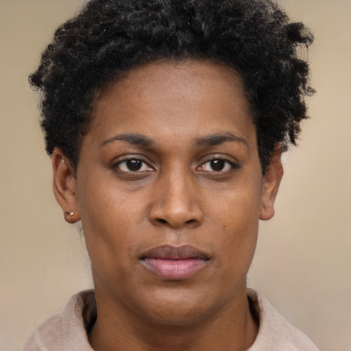 Neutral black young-adult female with short  brown hair and brown eyes