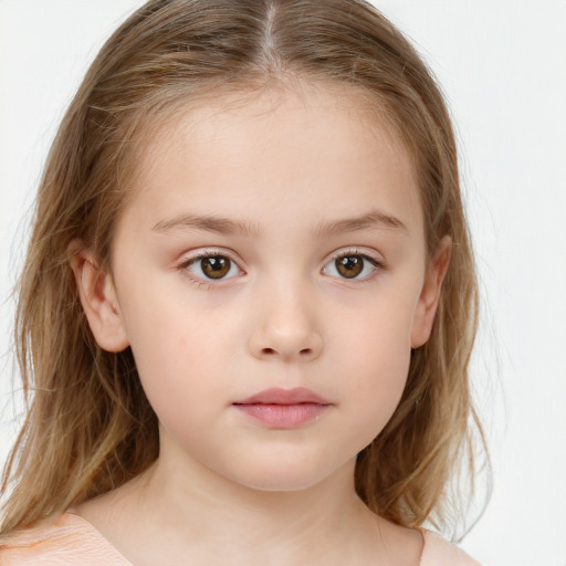 Neutral white child female with long  brown hair and brown eyes