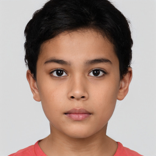 Neutral asian child female with short  brown hair and brown eyes