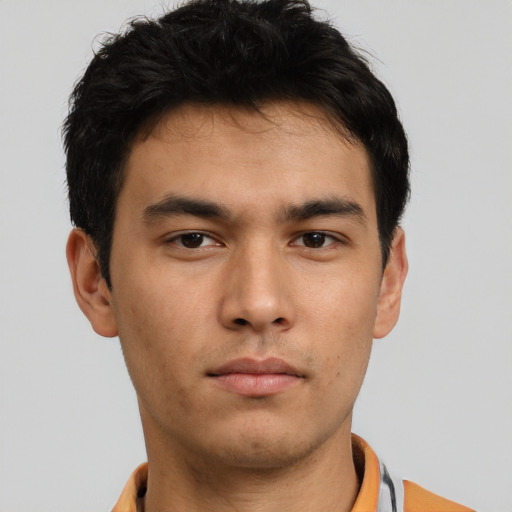 Neutral asian young-adult male with short  brown hair and brown eyes