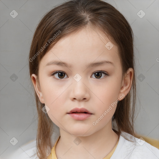 Neutral white child female with medium  brown hair and brown eyes