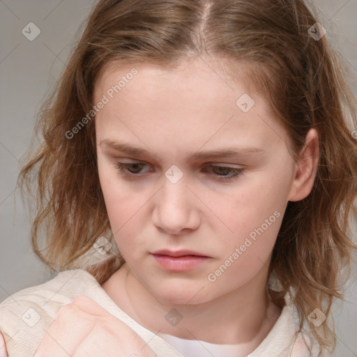 Neutral white child female with medium  brown hair and brown eyes