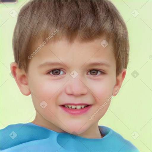 Joyful white child male with short  brown hair and brown eyes