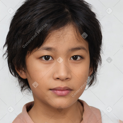 Neutral asian young-adult female with medium  brown hair and brown eyes