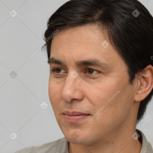 Neutral white adult male with short  brown hair and brown eyes