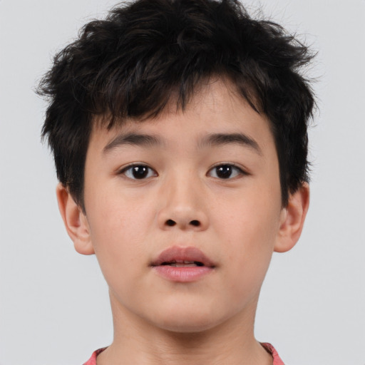 Neutral asian child male with short  brown hair and brown eyes