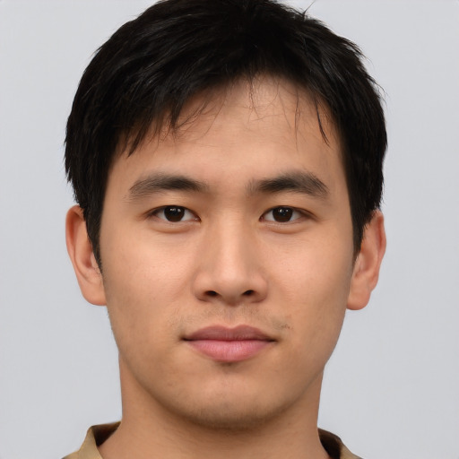 Neutral asian young-adult male with short  brown hair and brown eyes