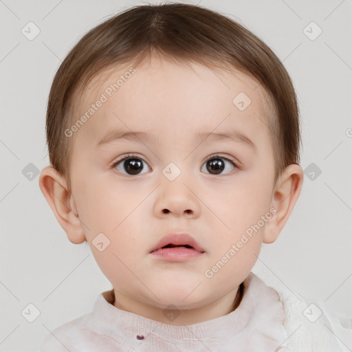 Neutral white child female with short  brown hair and brown eyes