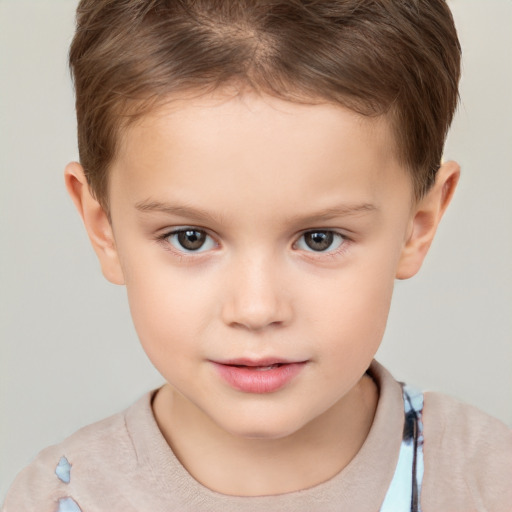 Neutral white child female with short  brown hair and brown eyes