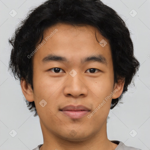 Neutral asian young-adult male with short  brown hair and brown eyes