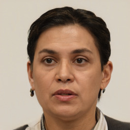 Neutral white adult female with short  brown hair and brown eyes