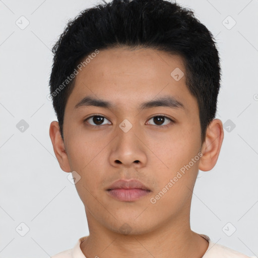 Neutral asian young-adult male with short  black hair and brown eyes