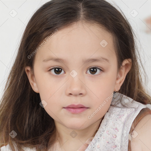 Neutral white child female with medium  brown hair and brown eyes