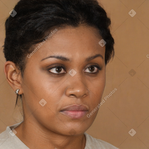 Neutral black young-adult female with short  brown hair and brown eyes