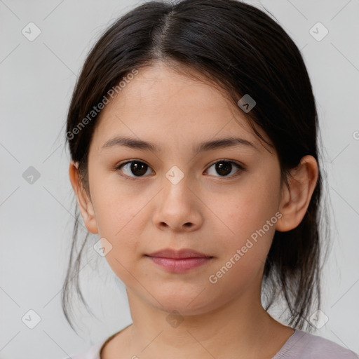 Neutral white child female with medium  brown hair and brown eyes