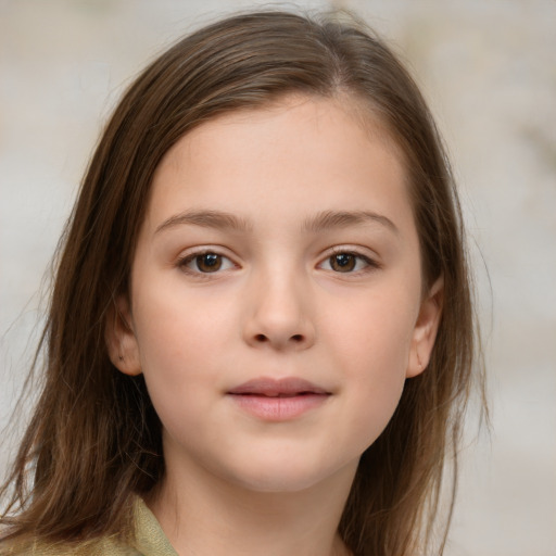 Neutral white child female with medium  brown hair and brown eyes