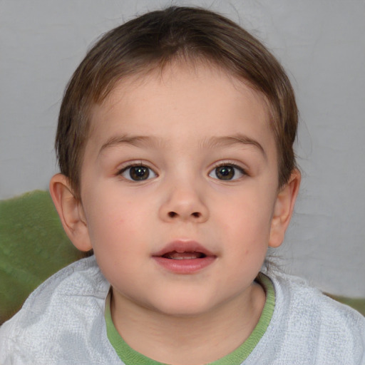 Neutral white child female with short  brown hair and brown eyes