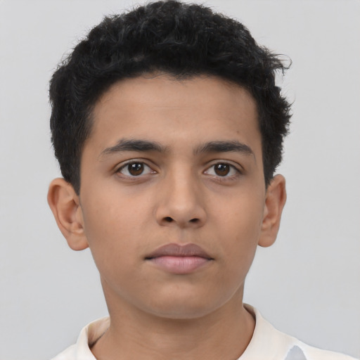 Neutral latino young-adult male with short  brown hair and brown eyes