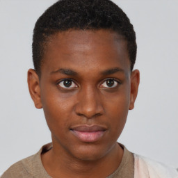 Neutral black young-adult male with short  brown hair and brown eyes