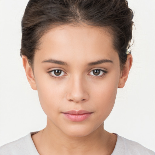 Neutral white young-adult female with short  brown hair and brown eyes