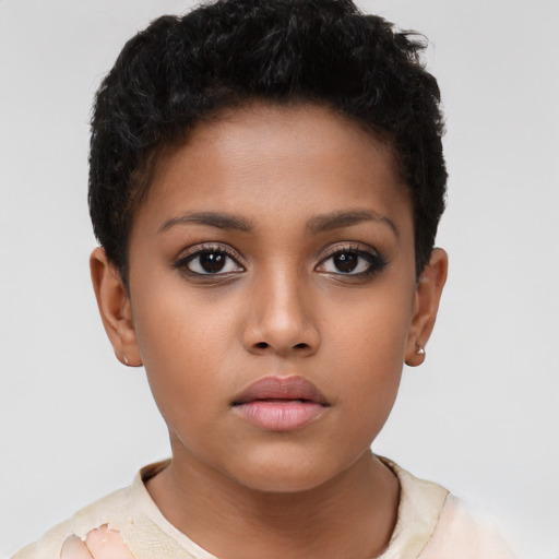 Neutral latino child female with short  brown hair and brown eyes