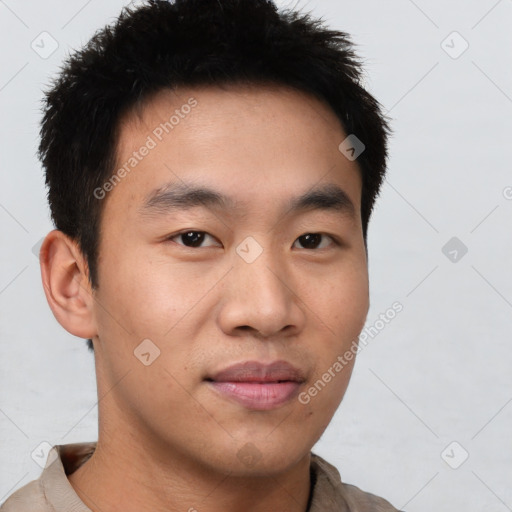 Neutral asian young-adult male with short  brown hair and brown eyes