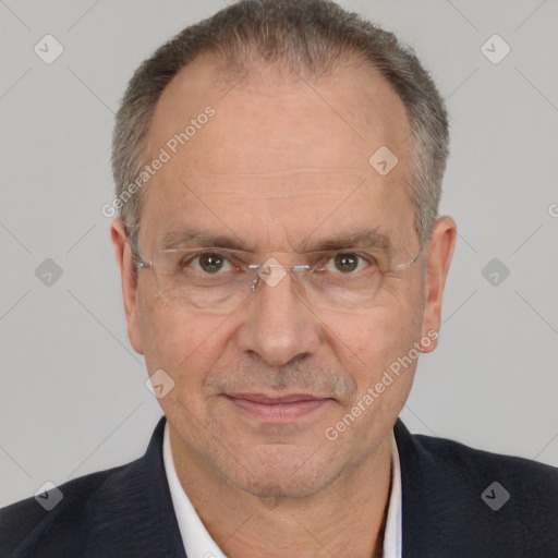 Neutral white middle-aged male with short  brown hair and brown eyes