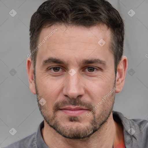 Neutral white adult male with short  brown hair and brown eyes