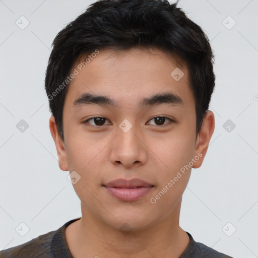 Neutral asian young-adult male with short  brown hair and brown eyes