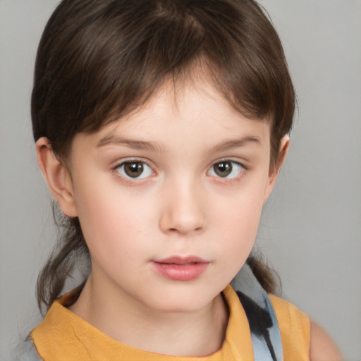 Neutral white child female with medium  brown hair and brown eyes