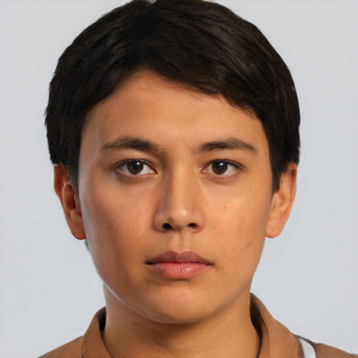 Neutral asian young-adult male with short  brown hair and brown eyes