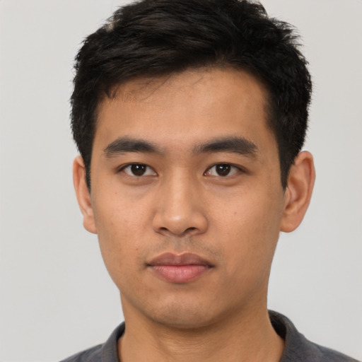 Neutral asian young-adult male with short  black hair and brown eyes