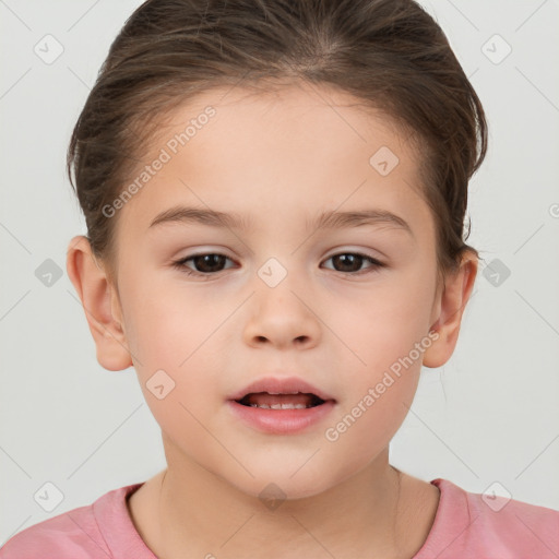 Neutral white child female with short  brown hair and brown eyes