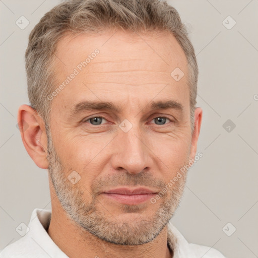 Neutral white adult male with short  brown hair and brown eyes