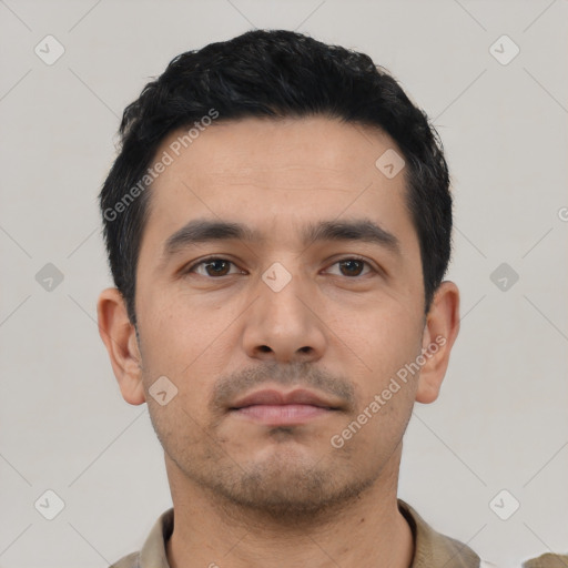 Neutral asian young-adult male with short  black hair and brown eyes